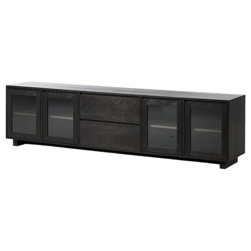 Harley Media Console, Worn Black Oak