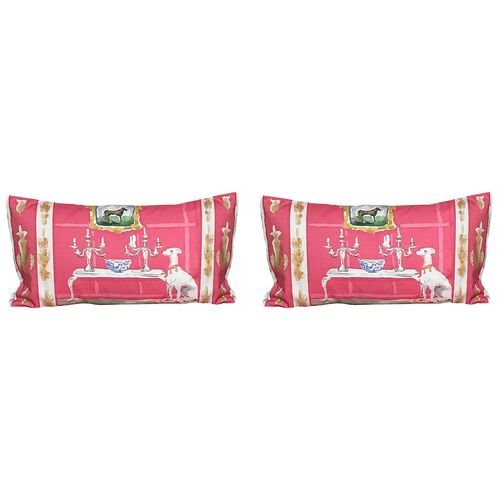 S/2 Dog Lumbar Pillows, Pink~P77413054