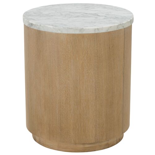 Audrey Round Marble Top Side Table, Natural/White