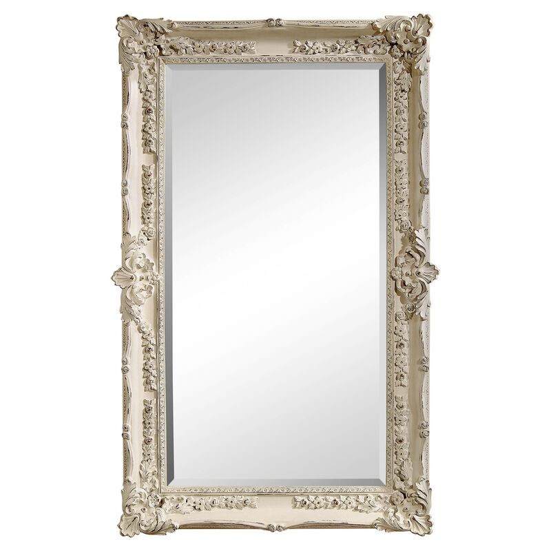 Rococo Floor Mirror, Antiqued White