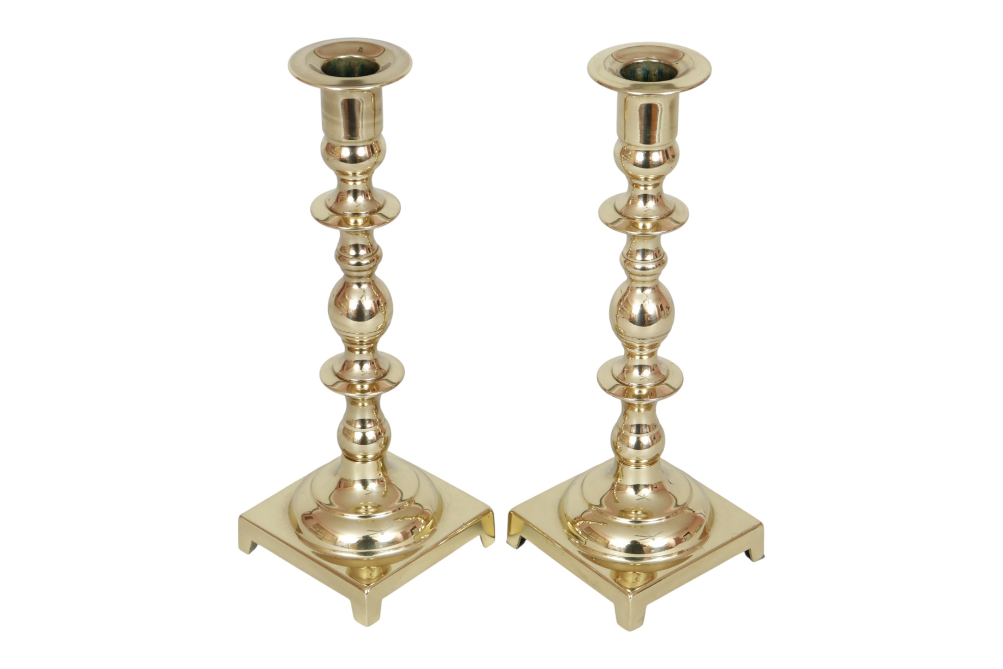 Squared Brass Candlestick Holders, Pair~P77755544