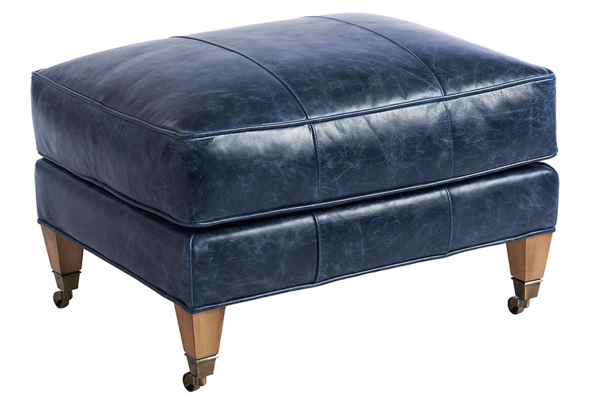 Sydney Ottoman Blue Leather One Kings Lane