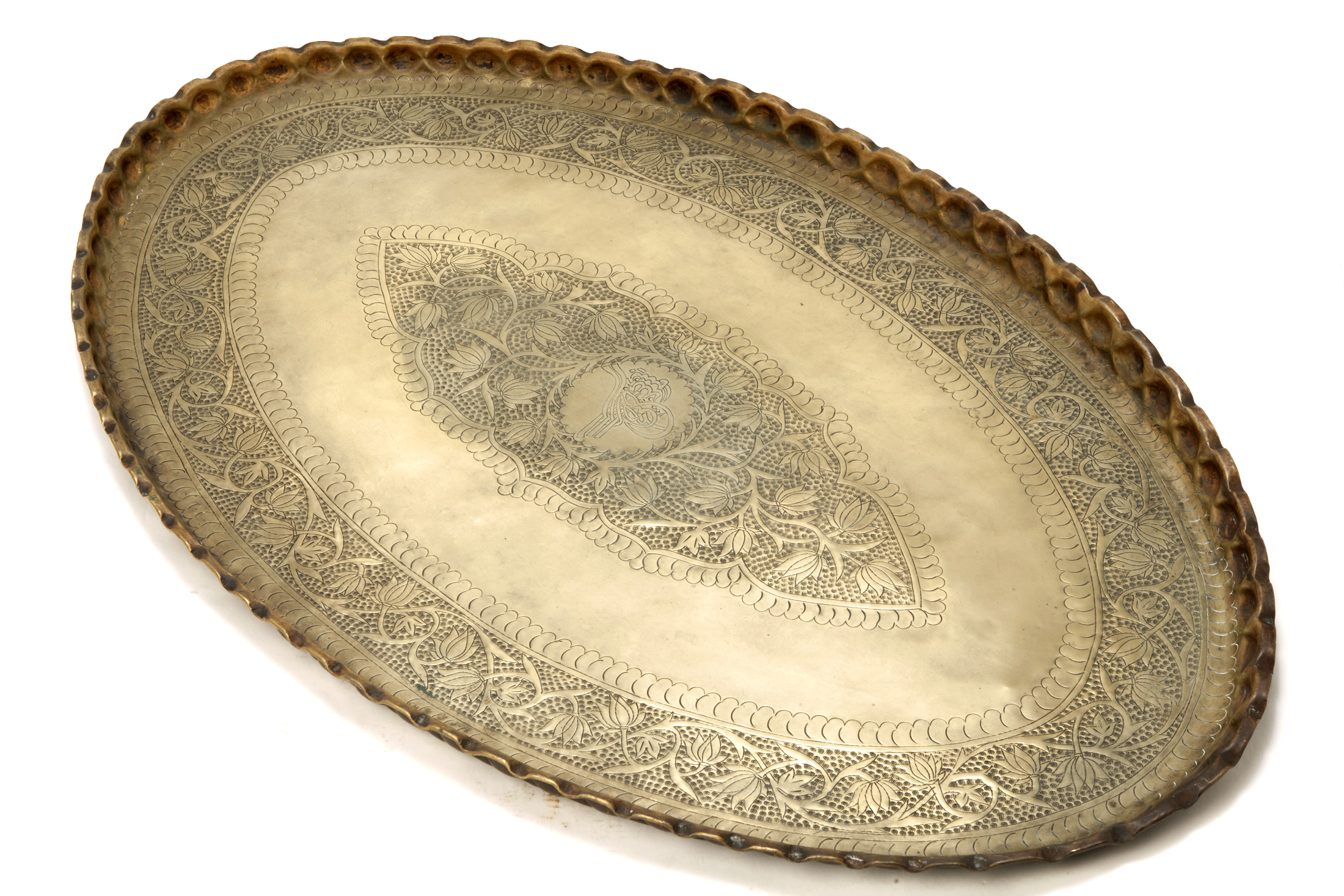 Hand Tooled Moroccan Large Brass Tray~P77669010