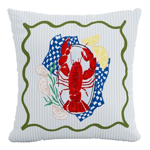 Montauk Lobster Dinner Outdoor Pillow, Multi Montauk Lobster Dinner Outdoor Pillow, Multi