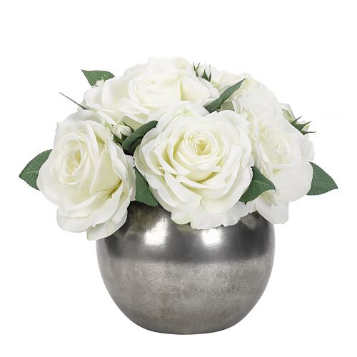 10" Rose Arrangment in Ceramic Bowl, Faux