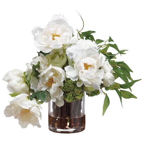 16" Peony & Ranunculus Arrangement w/ Vase, Faux~P77539131