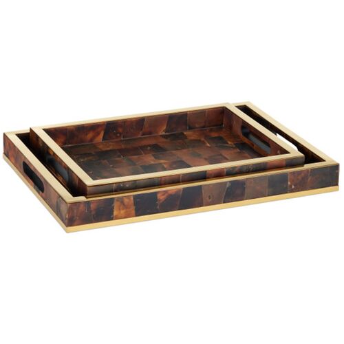 S/2 Casey Shell Trays, Brown/Brass