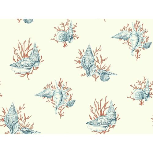 Shell Toile Wallpaper, Blue/Red~P77408436