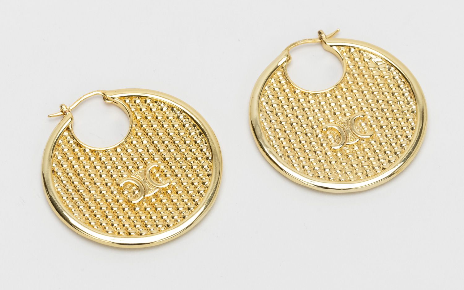 Celine New Logo Pierced Gold Hoops~P77666599