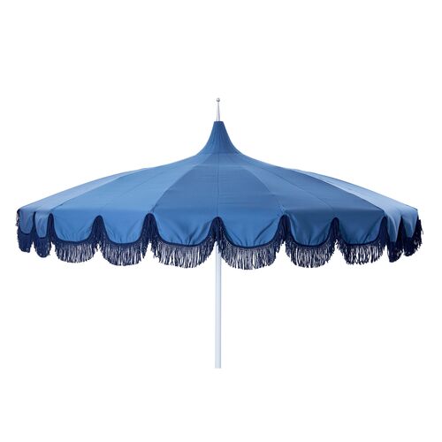 Aya Pagoda Fringe Patio Umbrella, Blue/Navy~P77524334