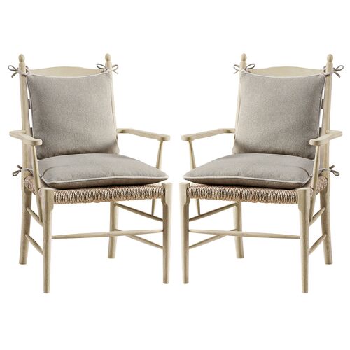 S/2 Farrow Ladder Back Rush-Seat Arm Dining Chairs, Natural S/2 Farrow Ladder Back Rush-Seat Arm Dining Chairs, Natural