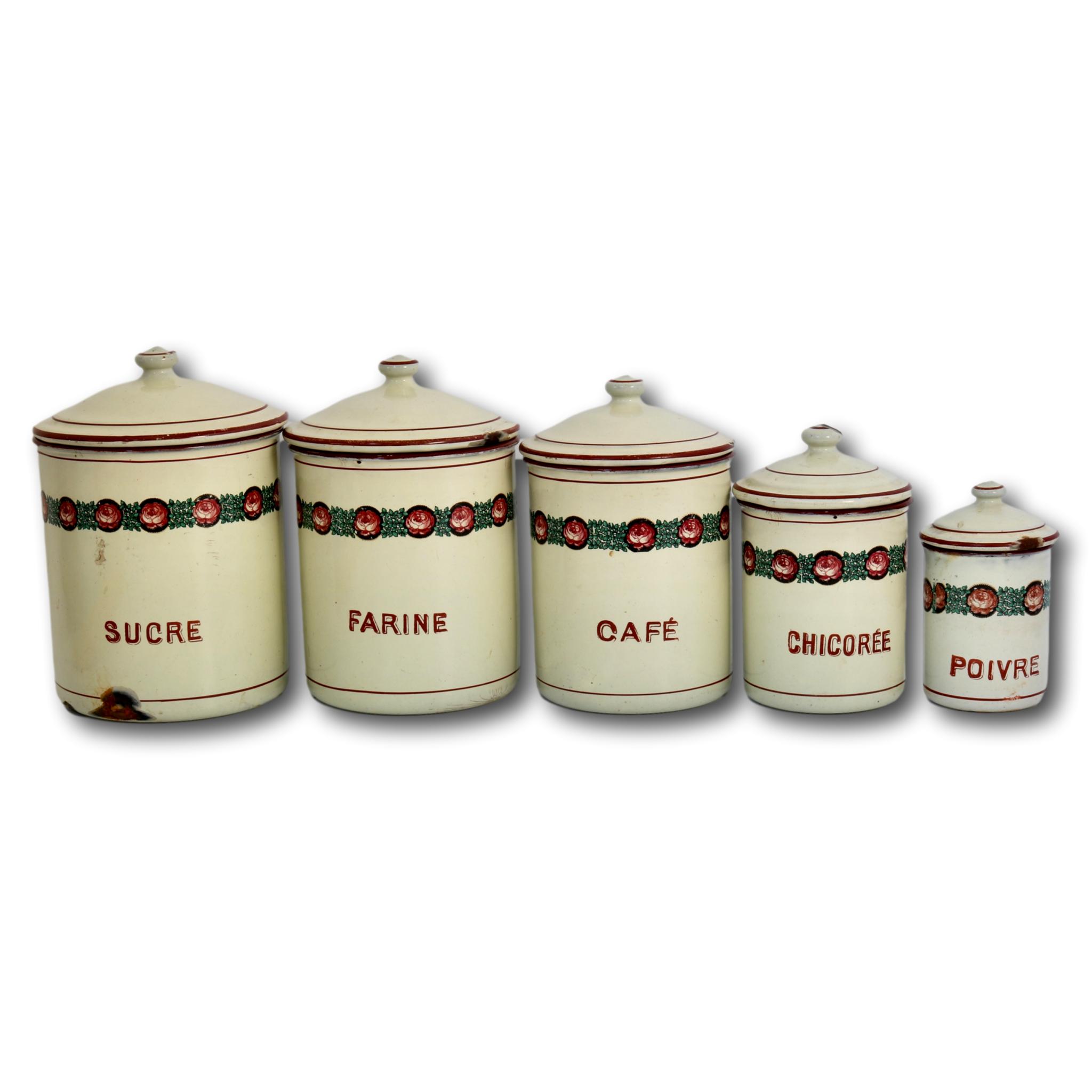 French Enamel Kitchen Canisters, S/5~P77628045