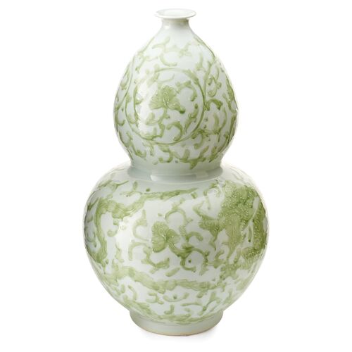 21" Porcelain Dragon Gourd Vase, Green~P75032265