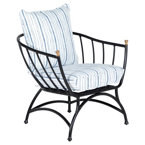 Frances Accent Chair, Linen Indigo Stripe~P77642079