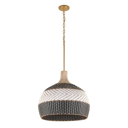 Zanzibar 5-Light Rattan Pendant, Soft Gold/Black