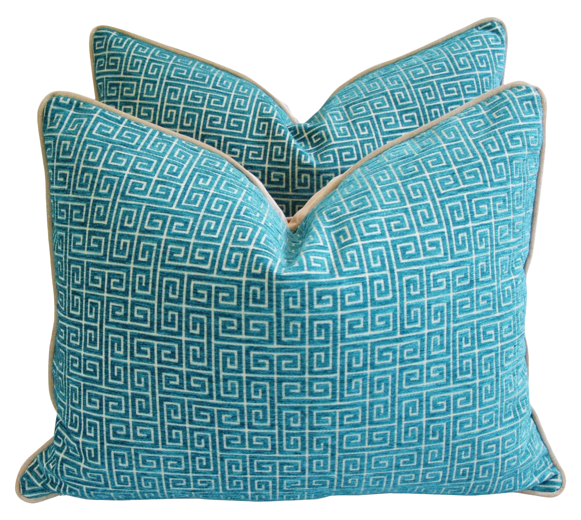 Turquoise Greek Key Velvet Pillows S/2~P77667940