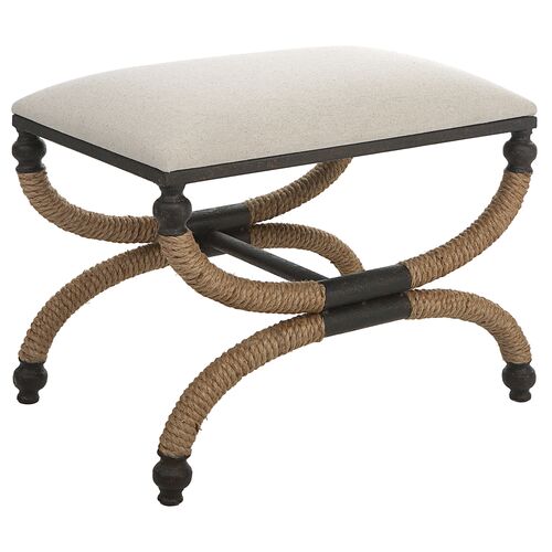 Lorcan Small Flax/Rope Bench, Natural/Cream Lorcan Small Flax/Rope Bench, Natural/Cream
