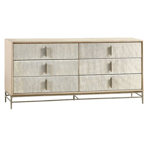 Aarhus 6-Drawer Danish Cord-Trim Hammered-Base Dresser, White Wash Aarhus 6-Drawer Danish Cord-Trim Hammered-Base Dresser, White Wash