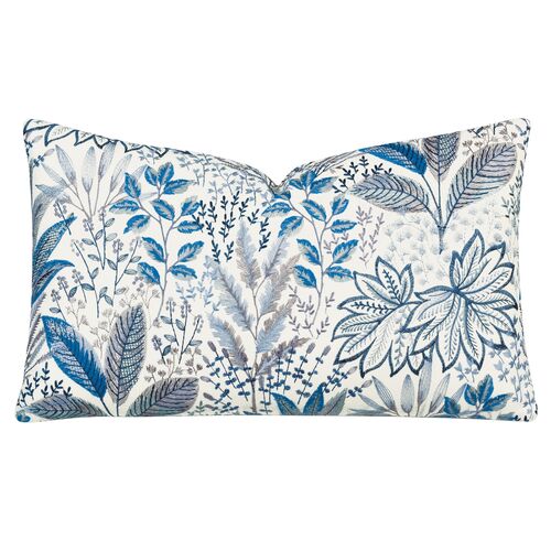 Botany 13x22 Embroidered Lumbar Pillow, Blue/White