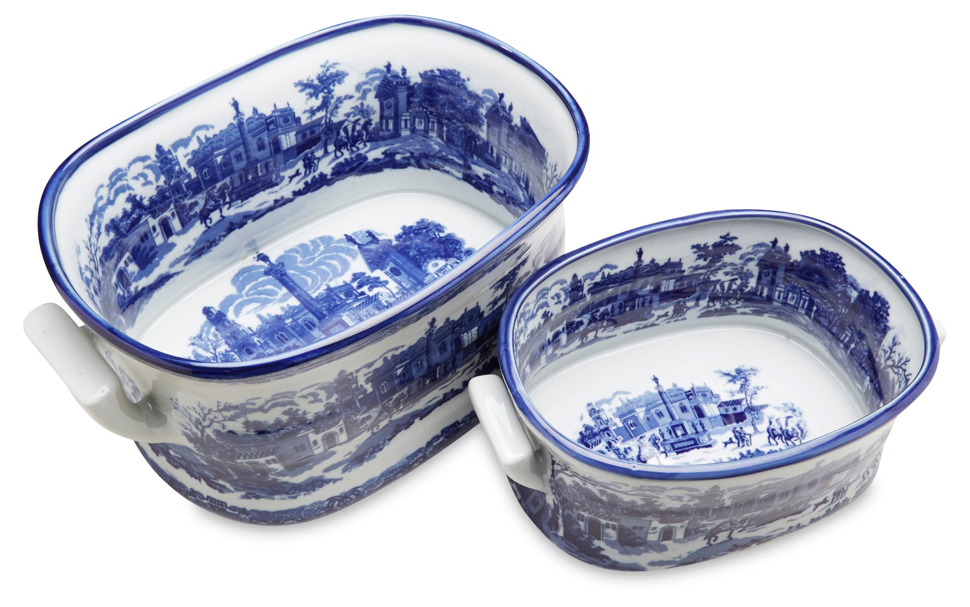 Set of 2 Blue and White Ceramic Patterned Planters