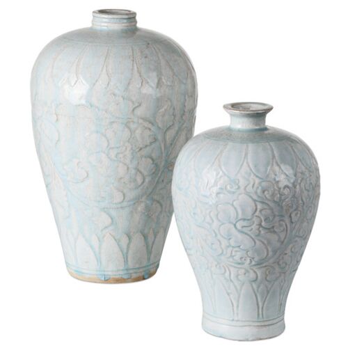 S/2 Nanjing Porcelain Vases, Light Blue