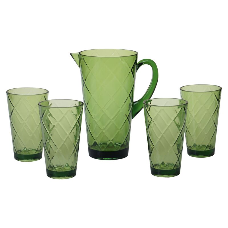 Asst. of 5 Drazen Acrylic Drinkware Set, Green