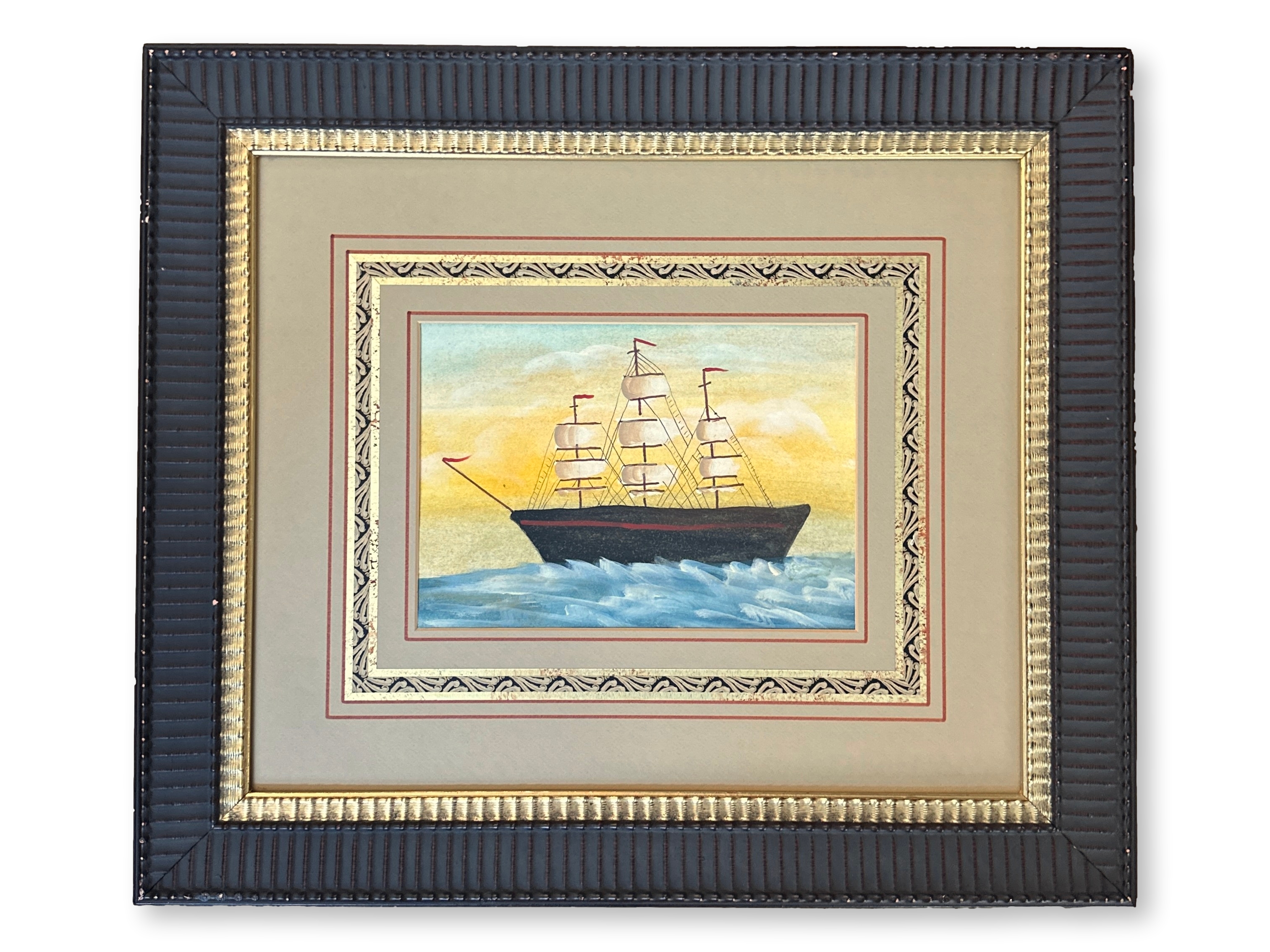 Folk Art Schooner Ship Watercolor~P77718964