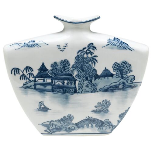 8.5" Blue Willow Flat Vase
