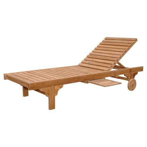 Capri Outdoor Teak Chaise Lounge & Tray, Natural~P76513312