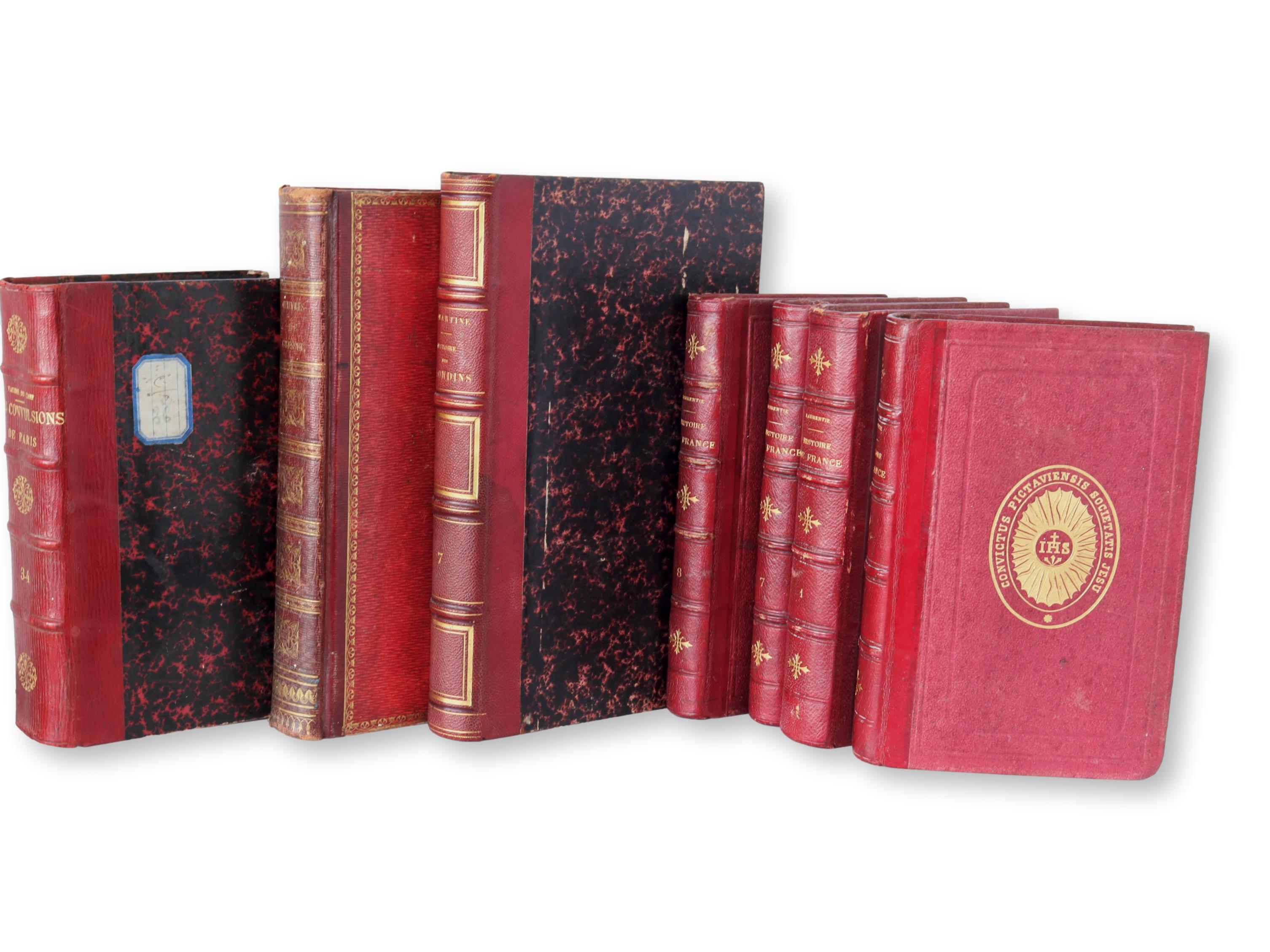 19thC French Red Leather Bound Books S/7~P77687548