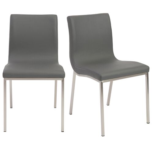 S/2 Vesta Side Chairs, Gray Leatherette
