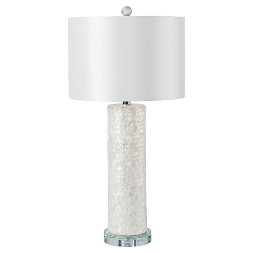 Scalloped Capiz Column Table Lamp, White~P77094046
