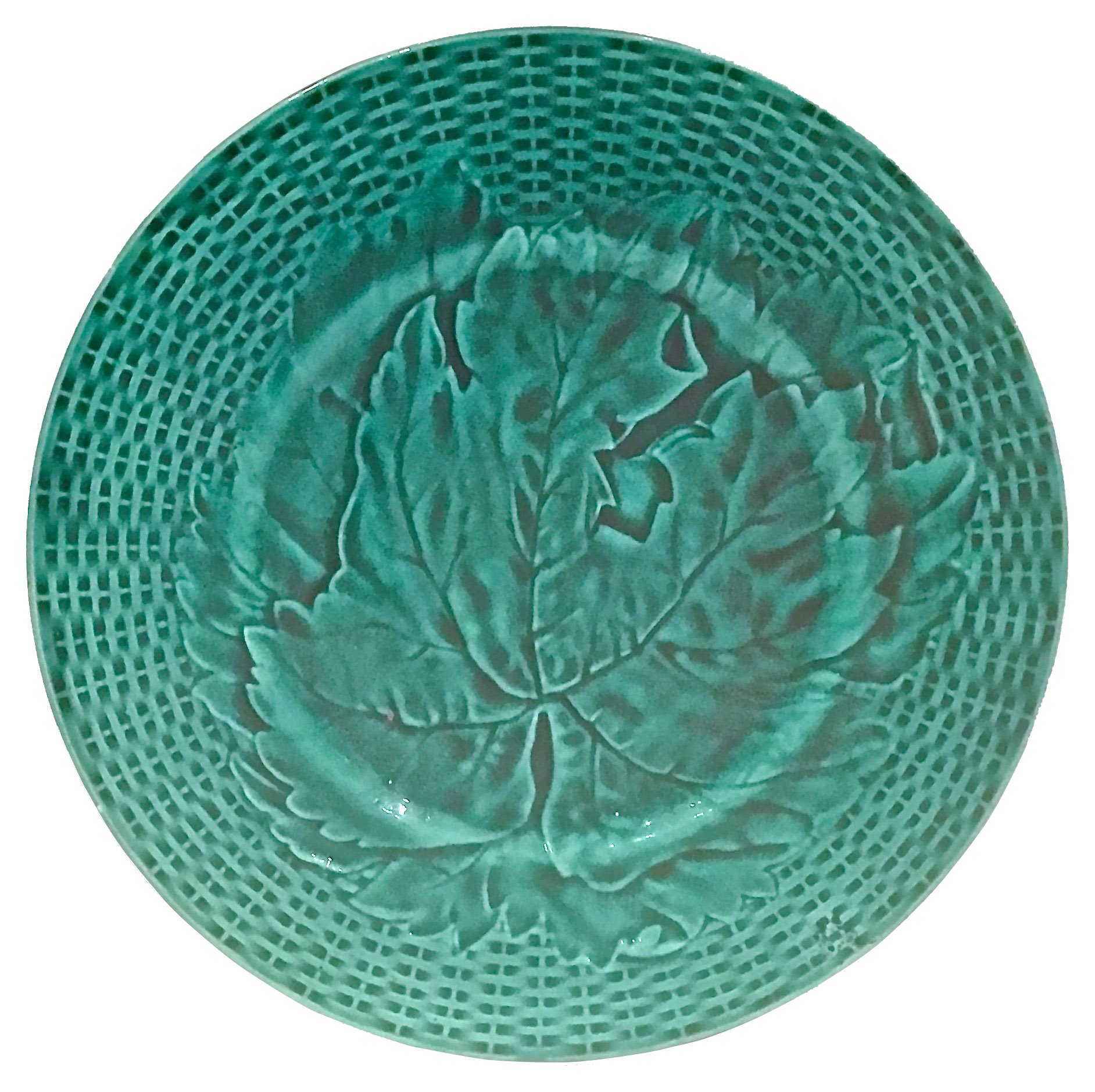 Ant. Majolica Basket Weave & Leaf  Plate~P77470341