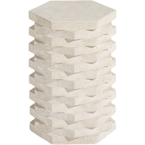 Beatrice Indoor/Outdoor Side Table, Faux Travertine