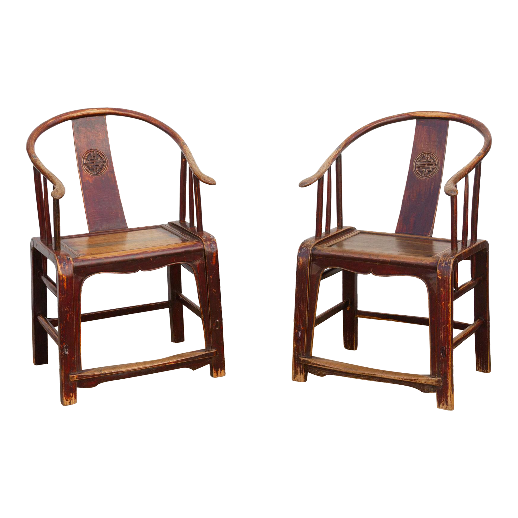 Pair of Antique Brown Horseshoe Chairs~P77689358