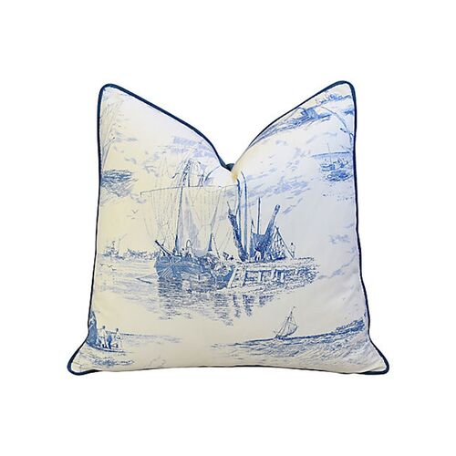 French Blue & White Nautical Pillow~P77619206