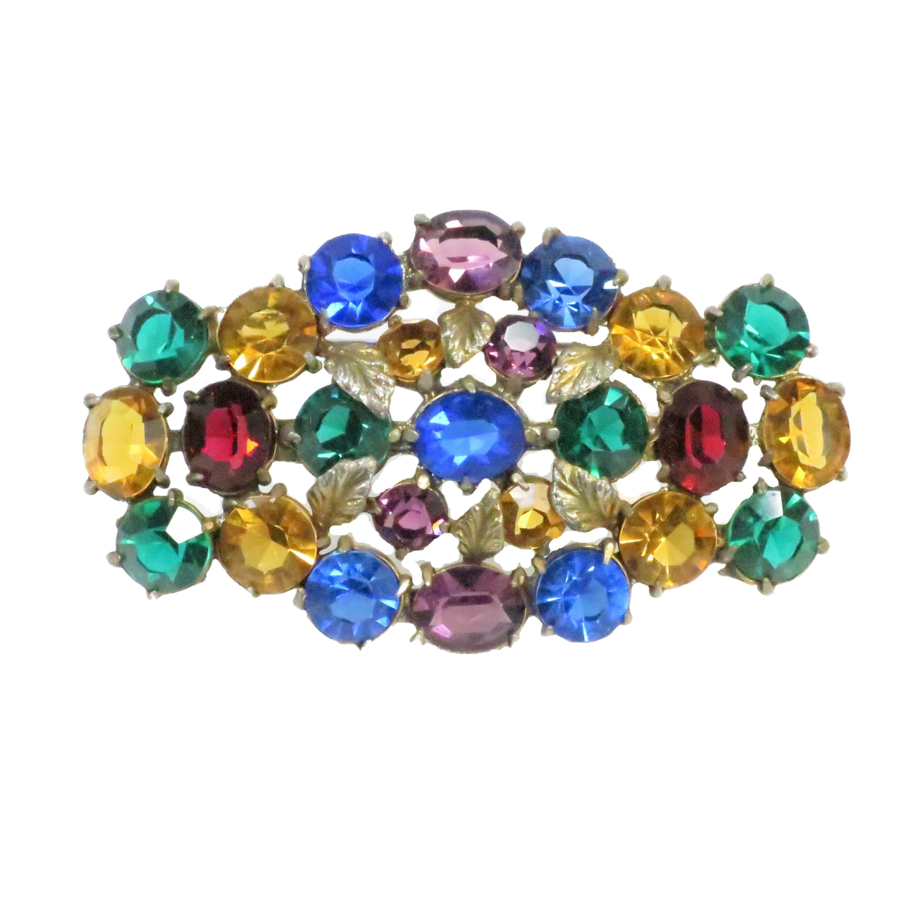 1920s Czech Jewel-Tone Crystal Brooch~P77643850