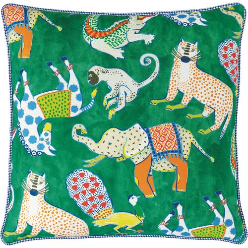 Tipu Reversible Animal Pillow, Green/Yellow