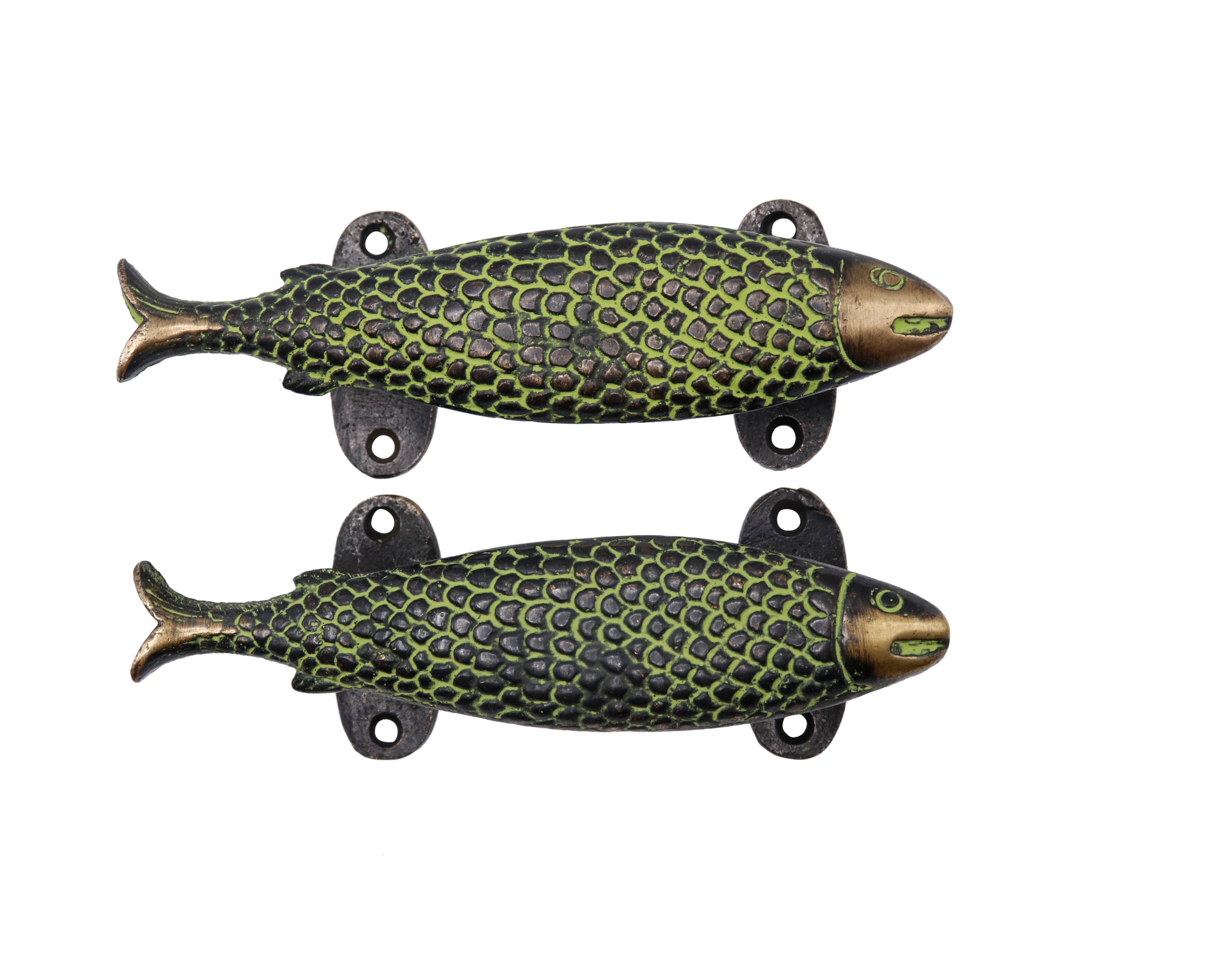 Green Brass Fish Door Handles - a Pair~P77587956