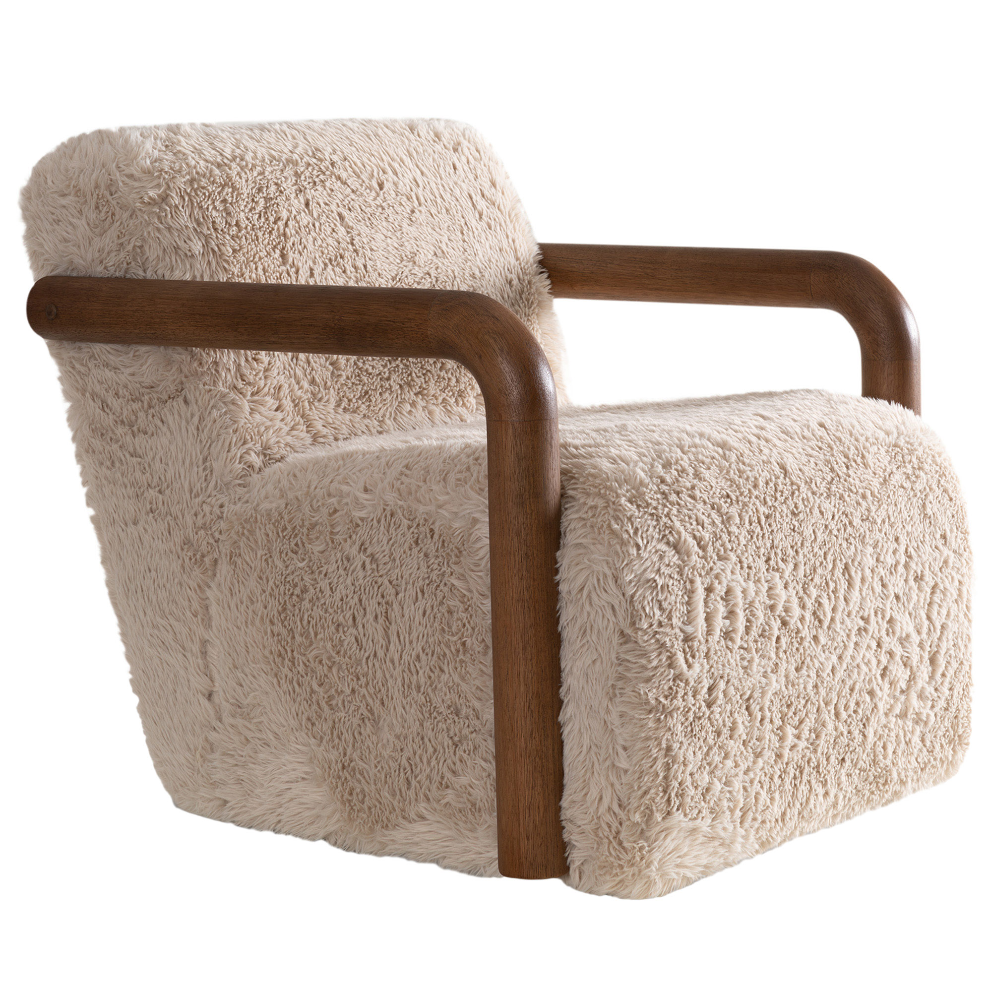Cadaqués Swivel Rocker Faux Fur Accent Chair, Vanilla/Warm Oak