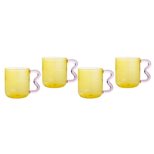 S/4 Claudia Water Glasses, Amber/Pink 