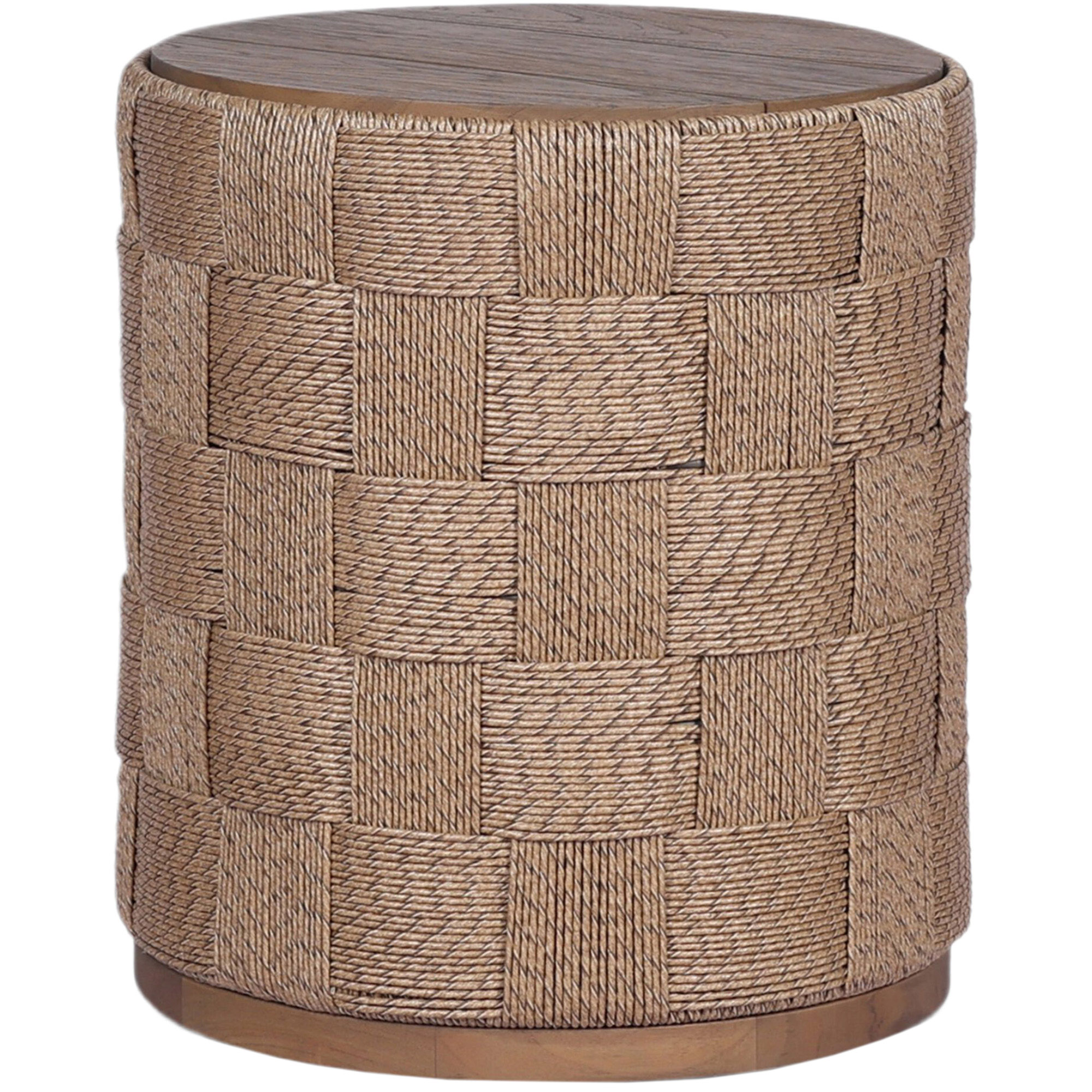 Luxen Outdoor Woven Wicker Teak Round End Table, Stained Toasted Brown