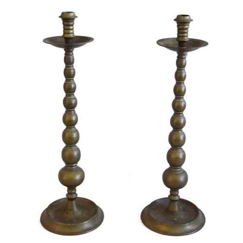 Large English Brass Candlesticks, Pair~P77659820