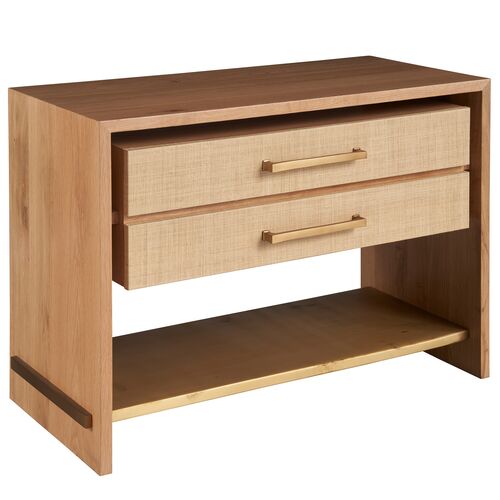 Zander 2-Drawer Nightstand, Oak/Natural Raffia/Brass