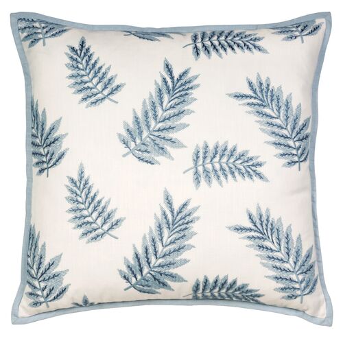 Lotty 22x22 Embroidered Leaf Pillow, Blue/White