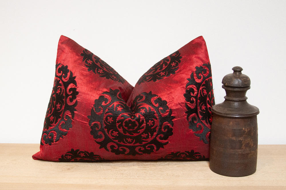 Persian Red Silk Suzani Pillow Cover~P77682043