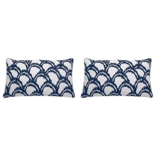 S/2 Alena Outdoor Lumbar Pillows, Indigo~P77534635
