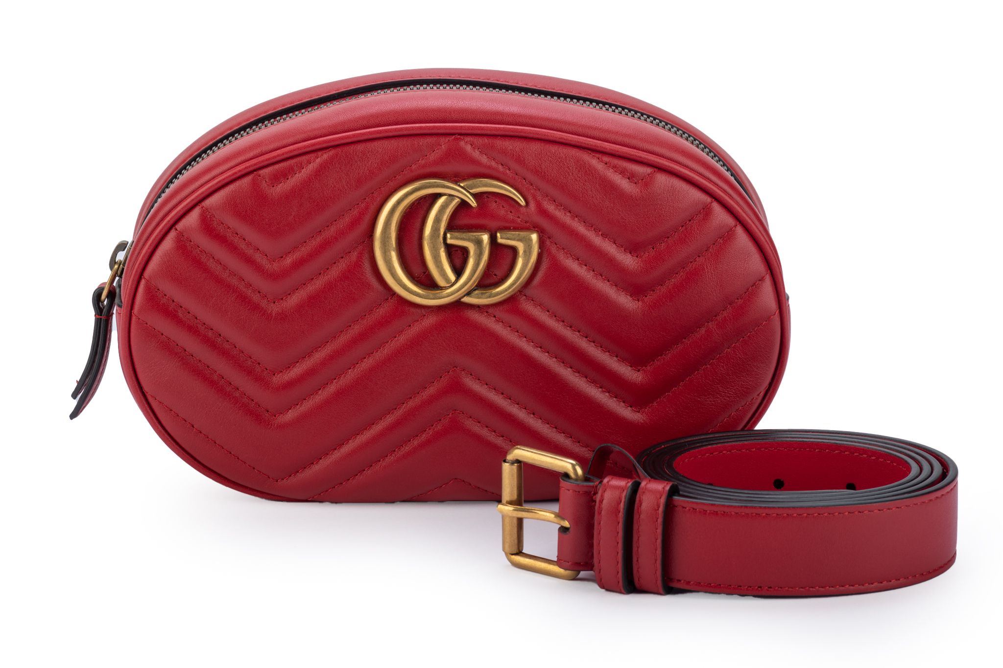 Gucci Large Red Leather Fanny Pack Logo~P77657695