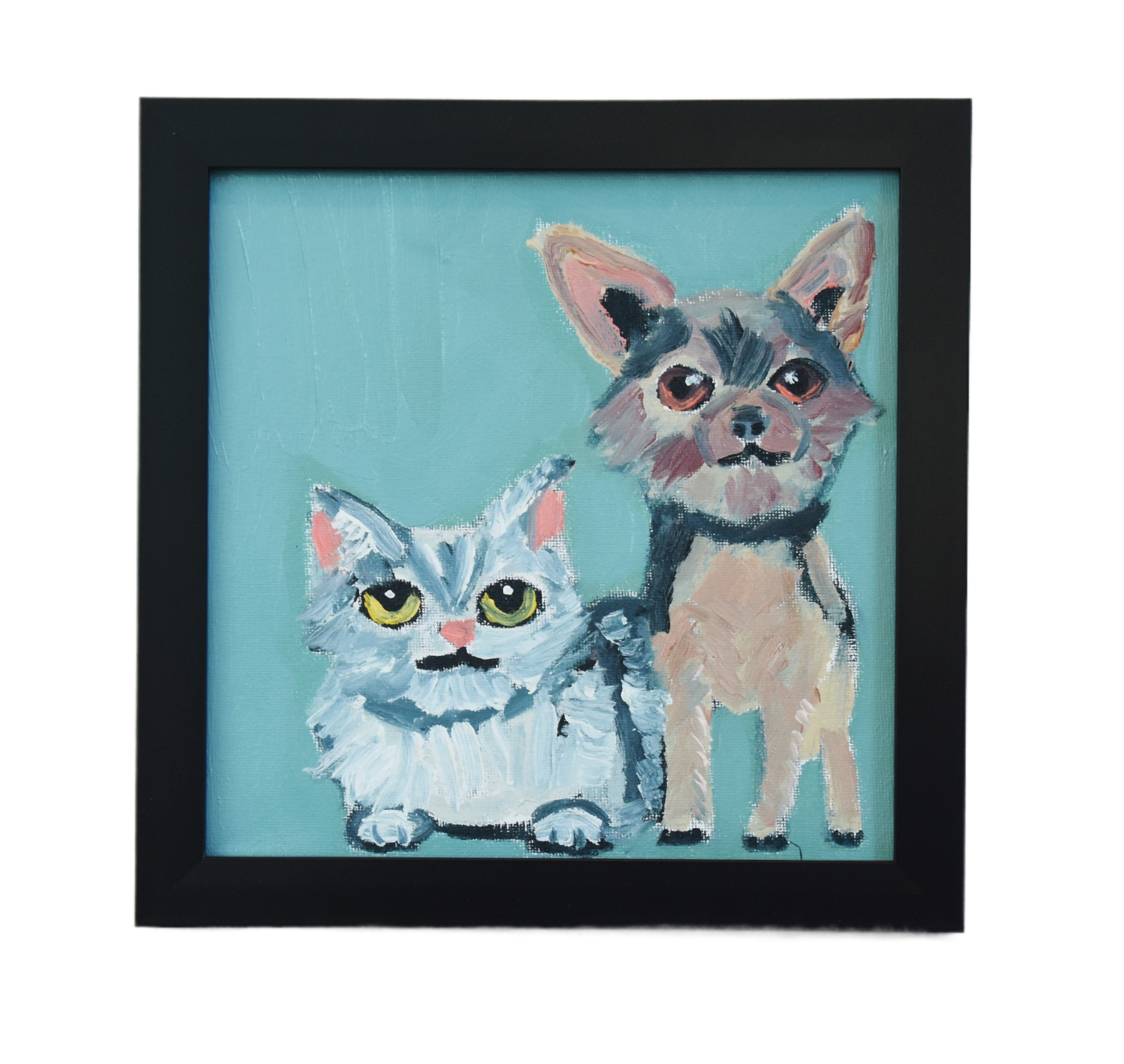 Kitten & Puppy Folk Art Oil Painting~P77688878