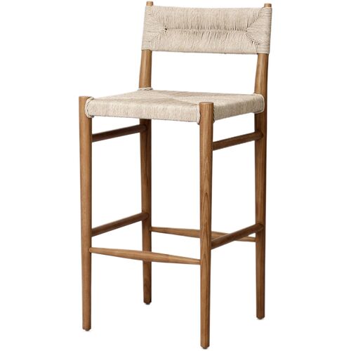 Ellie Outdoor Barstool, Natural Teak/Vintage White Wicker